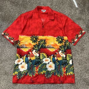 Vintage Pacific Legend Hawaiian Shirt Men Sz XL Red Parrots Made In Hawaii
